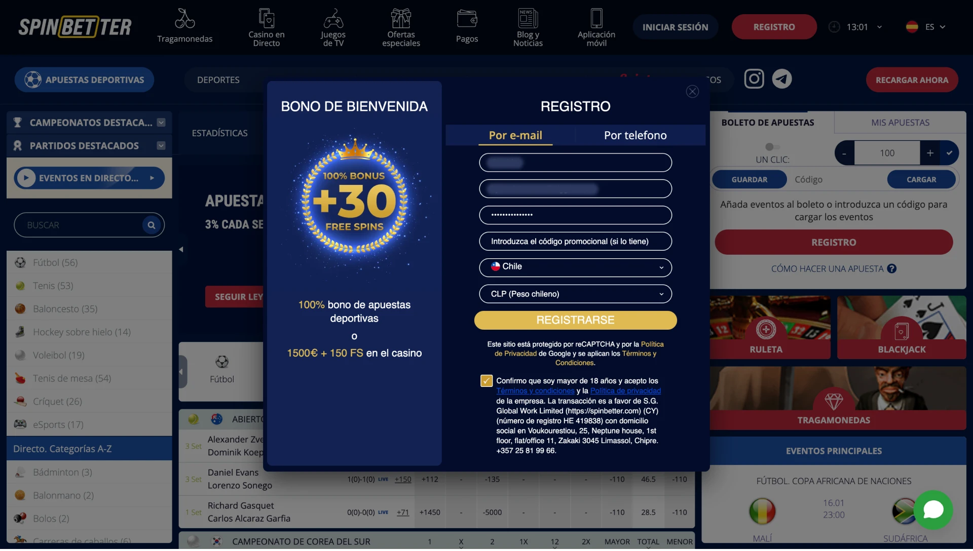 Spinbetter Casino – Registro e Login