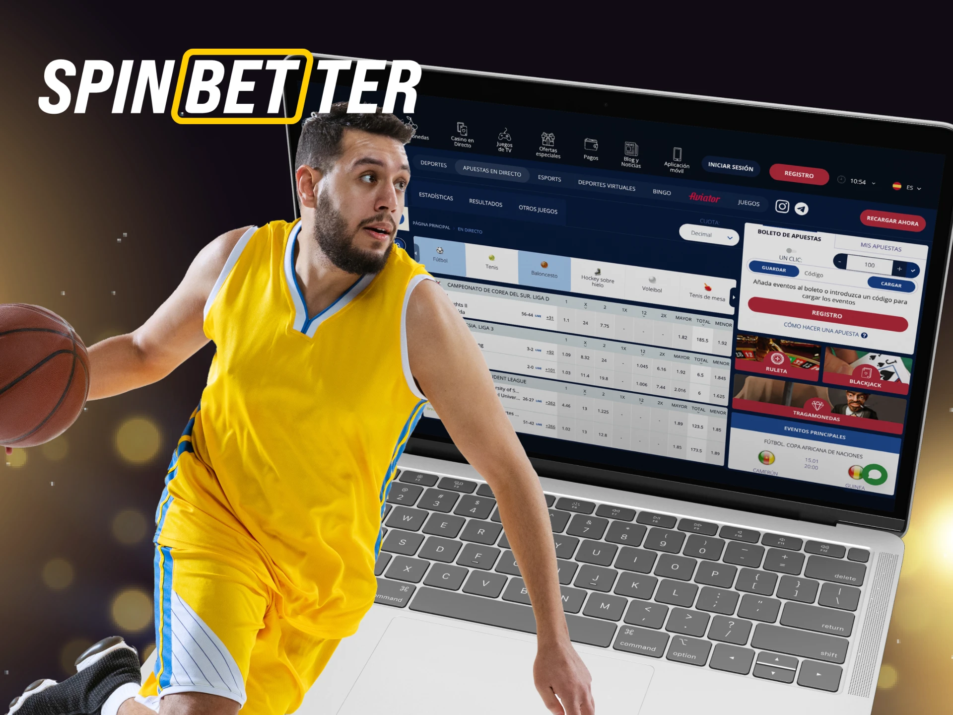 El sitio web Spinbetter te permite apostar en baloncesto.