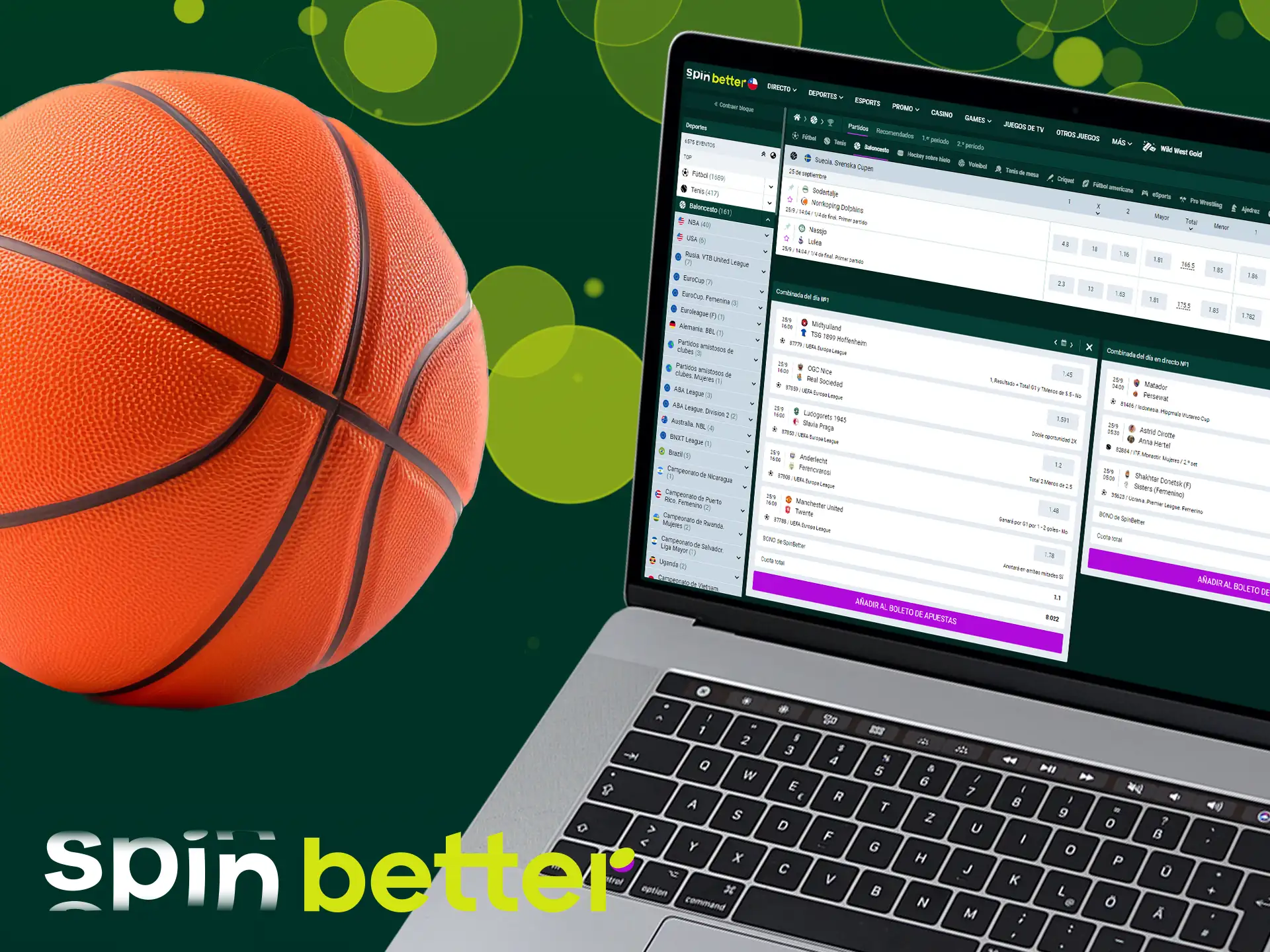 El sitio web Spinbetter te permite apostar en baloncesto.