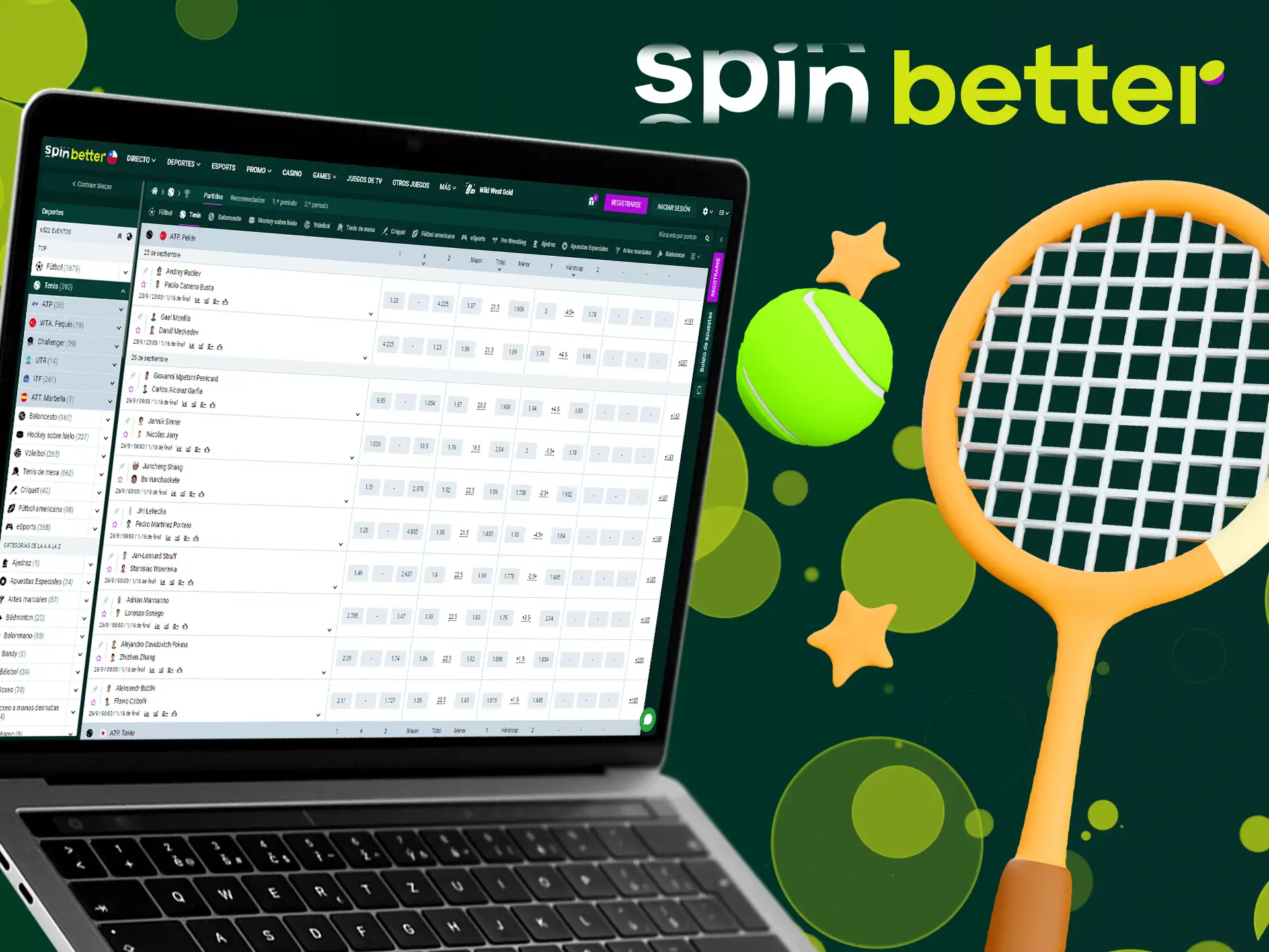 En la web de Spinbetter puedes apostar en tenis.