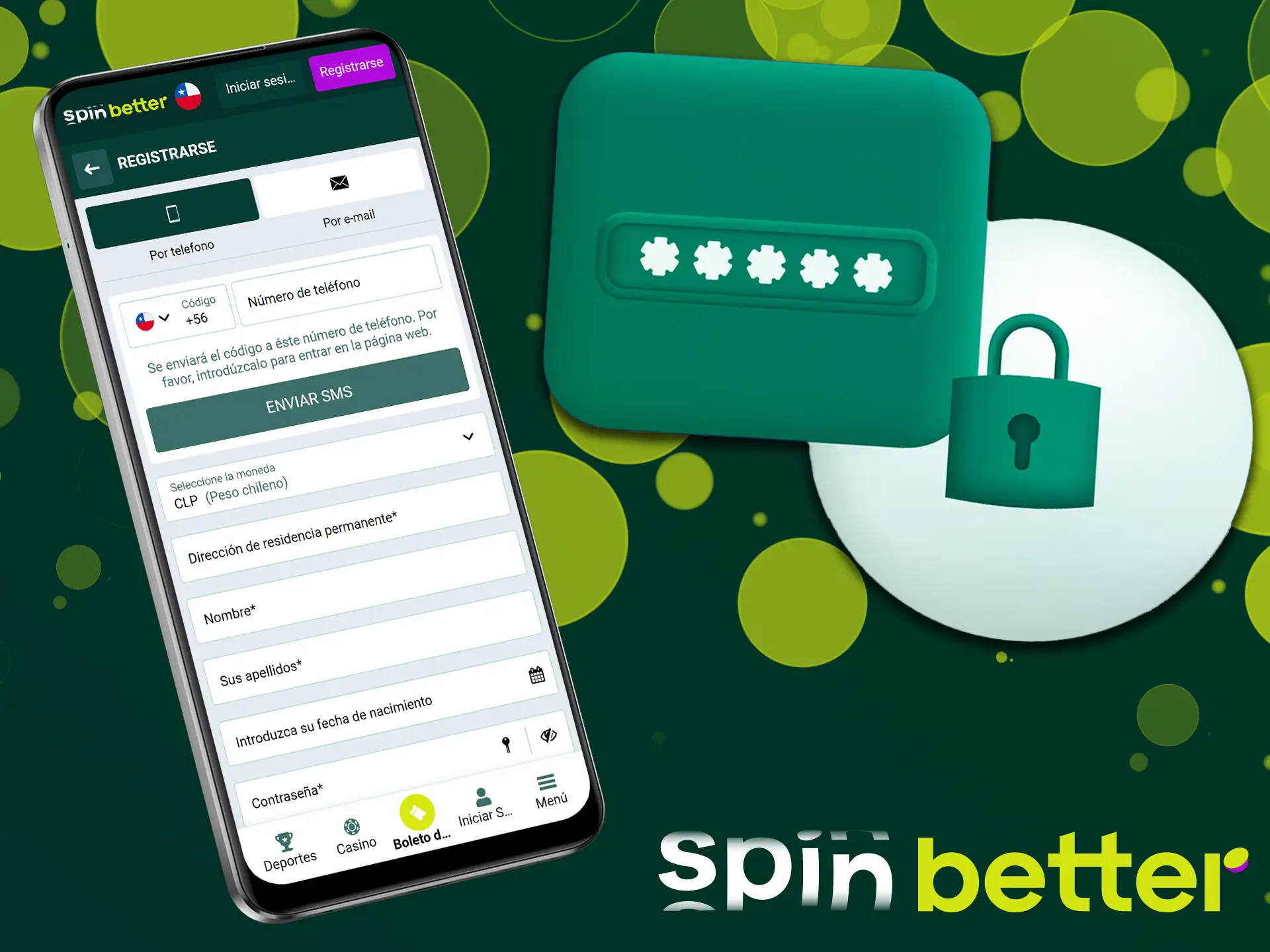 Registro en el sitio web de Spinbetter mediante la aplicación móvil.