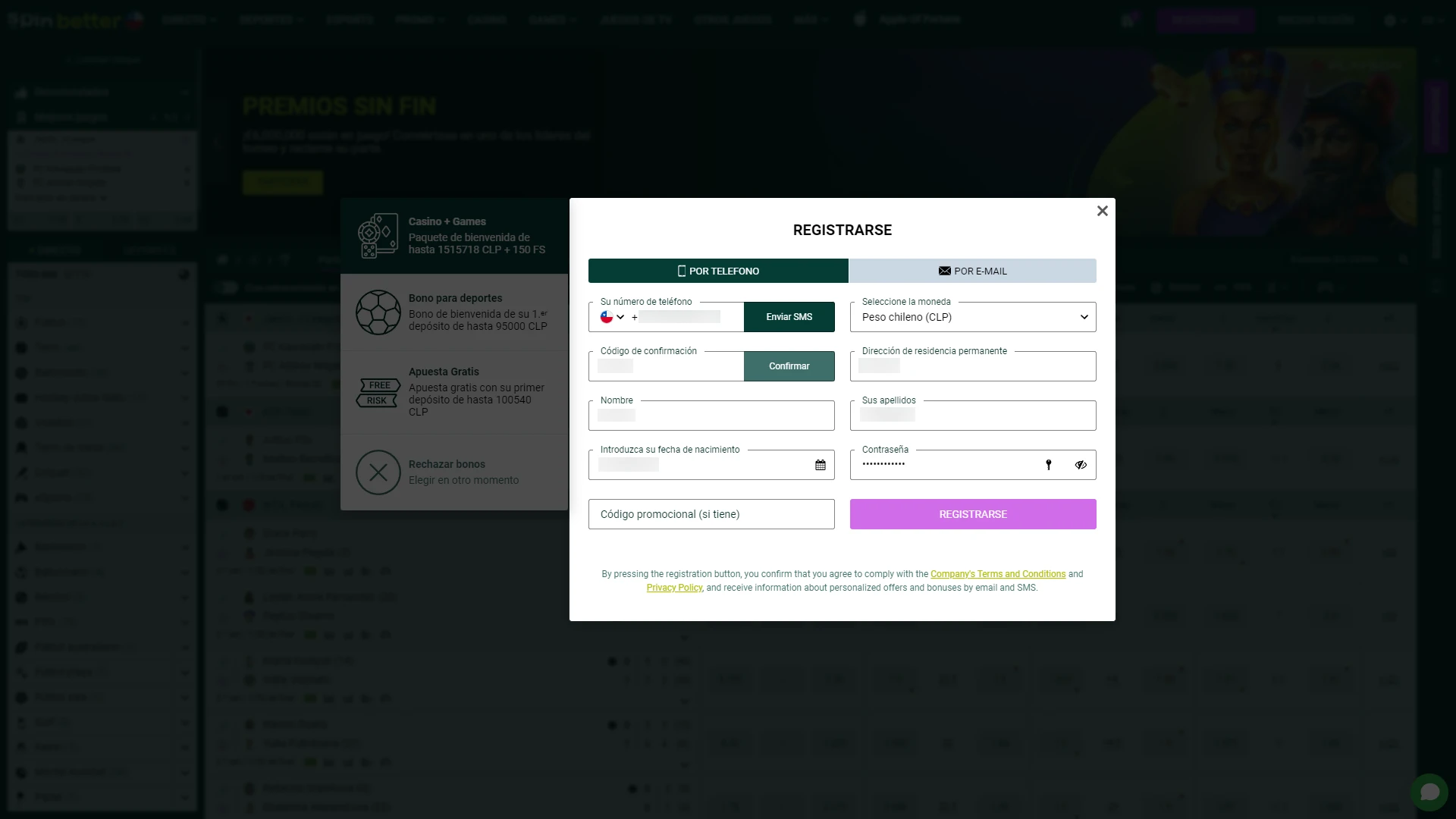 Cómo completar los campos del formulario de registro en el sitio web de Spinbetter.